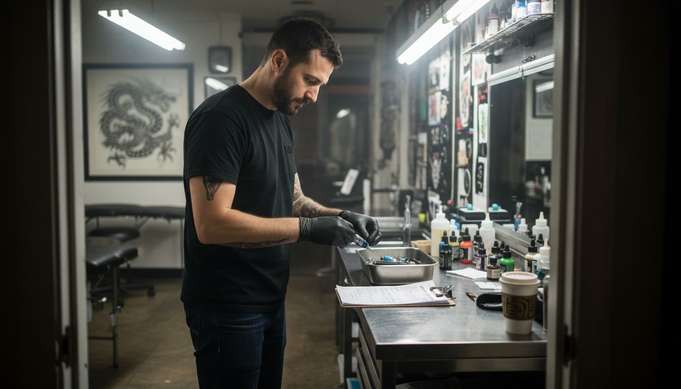 Tattoo artist preparing tools in Czech studio