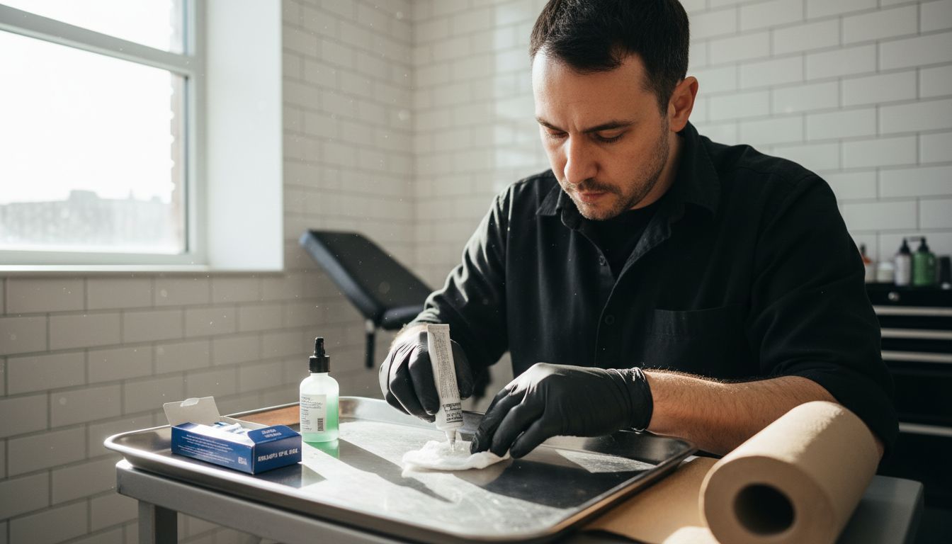 Tattoo artist preparing anesthetic in studio