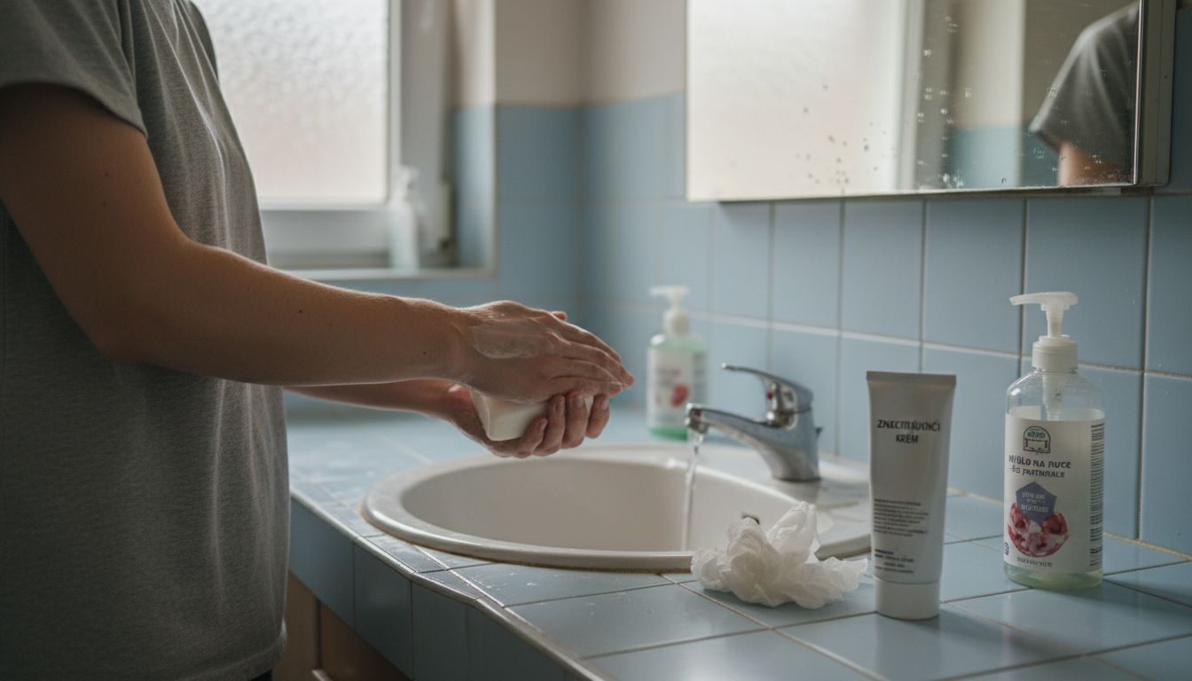 Žena si připravuje pokožku na nanesení krému před tetováním.